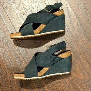 Women's Black Suede Wedge Sandals Timberland Nice Coast Full Grain Leather